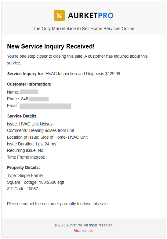 HVAC Service Inquiry Email