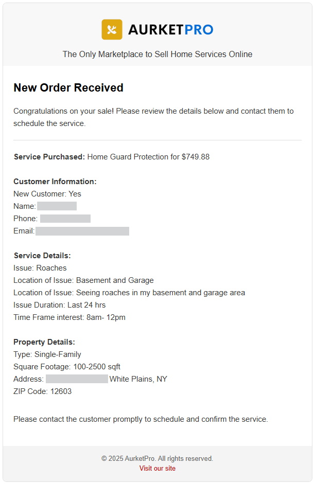 Service Purachsed Notification